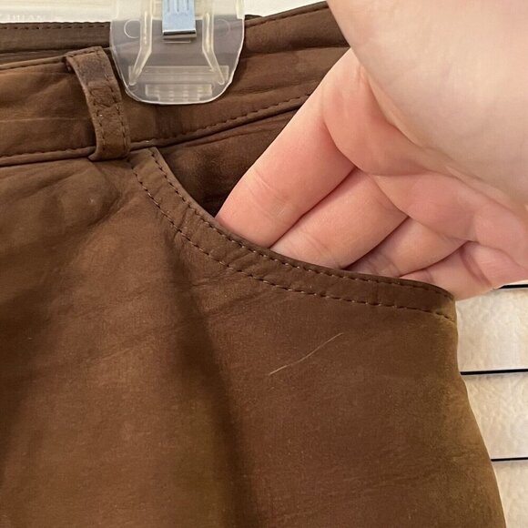 Escada Lamb Nubuck Leather‎ Ankle Pants Brown Size 36 / US 6 - Picture 6 of 13